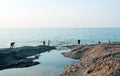 Batumi. Georgia - September 26, 2020:Fishermen on the Black Sea coast in Batumi Royalty Free Stock Photo