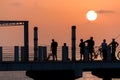 Batumi. Georgia - September 28, 2020:Fishermen on the Black Sea coast in Batumi Royalty Free Stock Photo