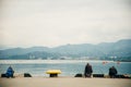 Batumi. Georgia - September 2020: Fishermen on the Black Sea coast in Batumi Royalty Free Stock Photo