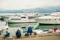 Batumi. Georgia - September 2020: Fishermen on the Black Sea coast in Batumi Royalty Free Stock Photo