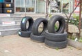 Shop selling car tires. Spare parts sales business. Rubber tires. The concept of changing tires Royalty Free Stock Photo