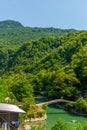 BATUMI, GEORGIA: Stone arch bridge of Queen Tamara near the Adjaristskali River on a sunny summer day. Royalty Free Stock Photo