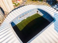 Aerial panning view of Football club FC Dinamo Batumi stadium ( Adjarabet arena ). Modern