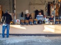 Tobacco vendors at work. East market. Georgian market. Emotional people. Sale of goods. Goods for smoking. Varieties of tobacco