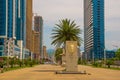 BATUMI, GEORGIA: Unusual sculptures and skyscrapers in the square in Batumi.