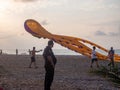 Batumi, Georgia. 08.13.2022 Wind. Festival of kites. Flying a huge kite in the shape of a squid. People fly kites. Beauty in the