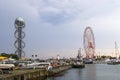 Batumi harbor and port, Alphabet tower, boats and ships. City landscape of Batumi