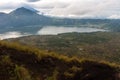 Batur volcano and Agung mountain panoramic view at sunrise from Kintamani Royalty Free Stock Photo