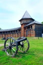 Baturyn Citadel with old cannon. Ancient Slavonic architecture of fortress Royalty Free Stock Photo