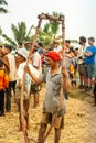 Batusangkar, Indonesia, August 29, 2015: Man holding yoke used for Pacu Jawi