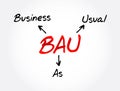 BAU - Business as Usual acronym, business concept background