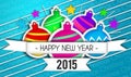 Baubles Happy New Year Art Paper 2015 Blue Background
