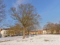 Baudelo park covered in snow on a sunny winter day in Ghent Royalty Free Stock Photo