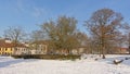 Baudelo park covered in snow on a sunny winter day in Ghent Royalty Free Stock Photo