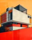 Bauhaus Architecture Painting, Geometric Balcony, Primary Colors, Art Deco Poster Style Royalty Free Stock Photo