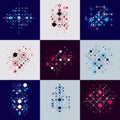 Bauhaus art composition. Set of decorative modular vector wallpapers with circles and grid. Retro style patterns