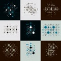 Bauhaus art composition. Set of decorative modular vector wallpapers with circles and grid. Retro style patterns Royalty Free Stock Photo