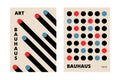 Bauhaus geometric poster set. Retro art cover decor with round simple shapes, hipster flat layout. Vector illustration