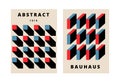 Bauhaus geometric poster set. Retro art cover square and round simple shapes, hipster flat layout. Vector illustration
