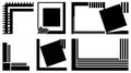Bauhaus inspired minimalist corner frame set with tilted square accents and parallel stripe details in bold black vector flat Royalty Free Stock Photo