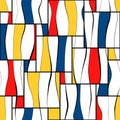 Bauhaus seamless pattern. Repeating mondrian shape. Cubism yellow, blue and red color. Repeated geometric patern for design prints