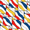 Bauhaus seamless pattern. Repeating mondrian shape. Cubism yellow, blue and red color. Repeated geometric patern for design prints Royalty Free Stock Photo