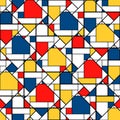 Bauhaus seamless pattern. Repeating mondrian shape. Cubism yellow, blue and red color. Repeated geometric patern for design prints