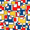 Bauhaus seamless pattern. Repeating mondrian shape. Cubism yellow, blue and red color. Repeated geometric patern for design prints Royalty Free Stock Photo