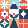 Bauhaus-Style Christmas pattern - trendy colored mosaic texture. Geometric seamless pattern with winter elements.