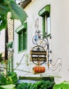 Baumstriezel Cake or Chimney Cake sign above a cafe, bakery in Rudesheim, Germany