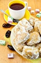 Baursak with tea and oriental sweets on the board Royalty Free Stock Photo