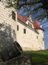 Bauska Castle with the hystorical gun in foreground