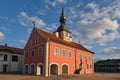 Bauska cityscape, town hall in Bauska, Latvia.