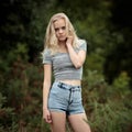 Bautiful Blond Teenage Girl Alone In The Woods