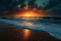 Beauty ocean in summer is tumbling onto the beach in sunset