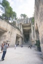 Baux-de-Provence, France - August 10th, 2019: The outer sapce of of the famous stone quarrie located in baux de provence village