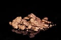 Bauxite ore, raw rocks on black background, mining and geology