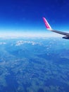 Bavaria, Germany - June 28, 2019: Airbus A321 plane of Wizz Air flying over Alps mountains. Royalty Free Stock Photo