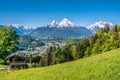 Bavarian Alps with beautiful flowers and Watzmann in springtime, Bavaria, Germany Royalty Free Stock Photo