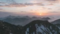 Sunset on top of mountain Rotwand in the Bavarian Alps in Germany 4K time-lapse.