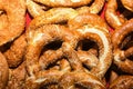 Bavarian authentic pretzels for Oktoberfest or Autumn Fest, Christmas.German, Austrian salted brezel Royalty Free Stock Photo