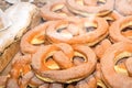 Bavarian authentic pretzels for Oktoberfest or Autumn Fest, Christmas.German, Austrian salted brezel Royalty Free Stock Photo