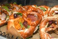 Bavarian authentic pretzels for Oktoberfest or Autumn Fest, Christmas.German, Austrian salted brezel