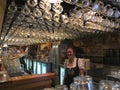 Bavarian pub interior with waitress