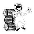 Bavarian with beer barrel and cup in black and white Royalty Free Stock Photo