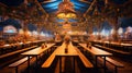 Bavarian Charm: A Captivating Empty Oktoberfest Beer Tent Royalty Free Stock Photo