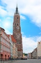 Bavarian city with clock tower-St. Martin Kirche Royalty Free Stock Photo
