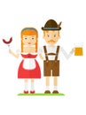 Bavarian couple with beer and sausages Royalty Free Stock Photo