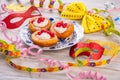 Bavarian donuts with cream and red currants for carnival and fasching Royalty Free Stock Photo