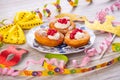 Bavarian donuts with cream and red currants for carnival and fasching Royalty Free Stock Photo